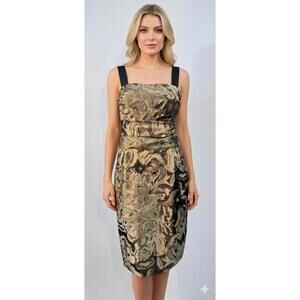 Kay Unger Women Dress Stylish Floral Jacquard Dress with Black Straps Size 8